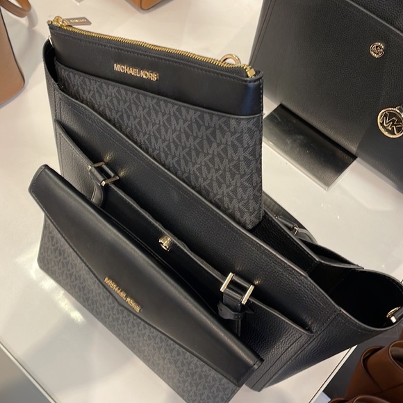 MICHAEL Maisie Large Pebbled Leather 3-in-1 Tote Bag BLACK / BLACK MULTI COLOR - Picture 14 of 16